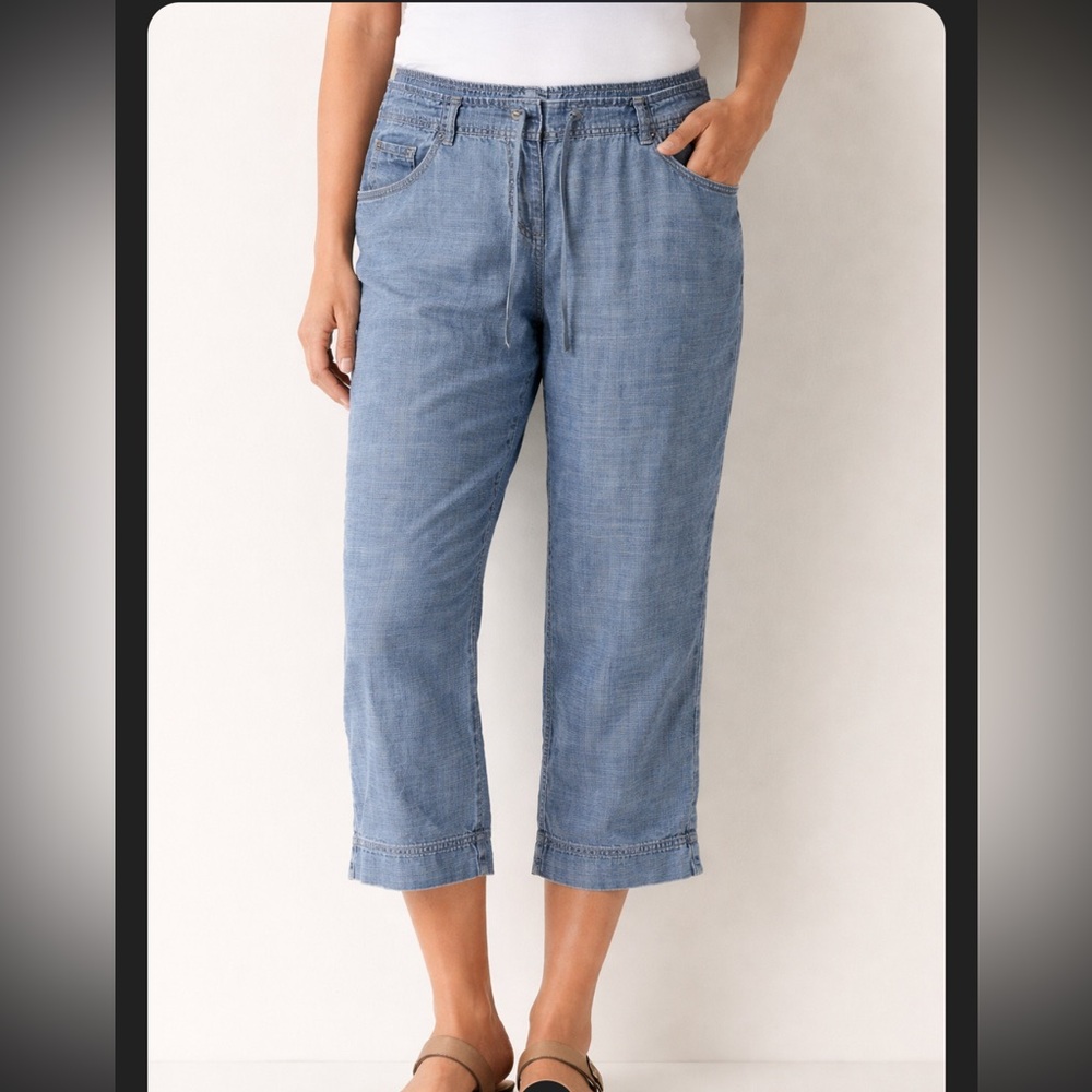 J.Jill Linen Blend Cropped Wide Leg Pants Size 8 Drawstring Beach Flowy Casual